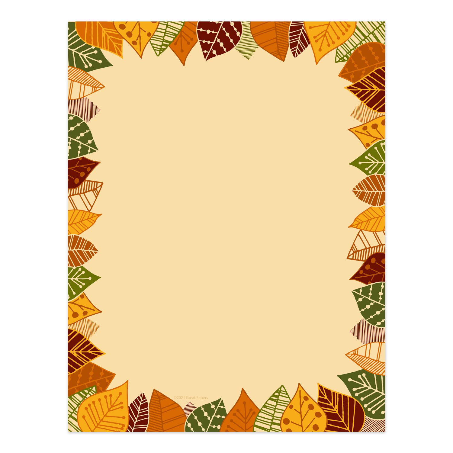 Modern Thanksgiving Leaf Border Letterhead / 50 Sheets 8.5' X 11' Fall Leaves Illustration/Beautiful Autumn Paper