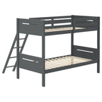 Coaster Home Furnishings Littleton Transitional Wood Twin Over Twin Size Bunk Bed Frame with Ladder and Guardrails Fully Slatted Mattress Ready Foundation Grey 405051GRY