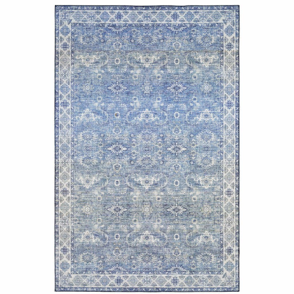HomeRoots 509528 9 x 12 ft. Blue & Gray Oriental Power Loom Stain Resistant Rectangle Area Rug