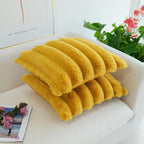 Jojusis Pack Of 2 Faux Fur Plush Decorative Throw Pillow Covers Couch Cushion Case Soft Fluffy Pillowcases Wide Stripe (Yellow,