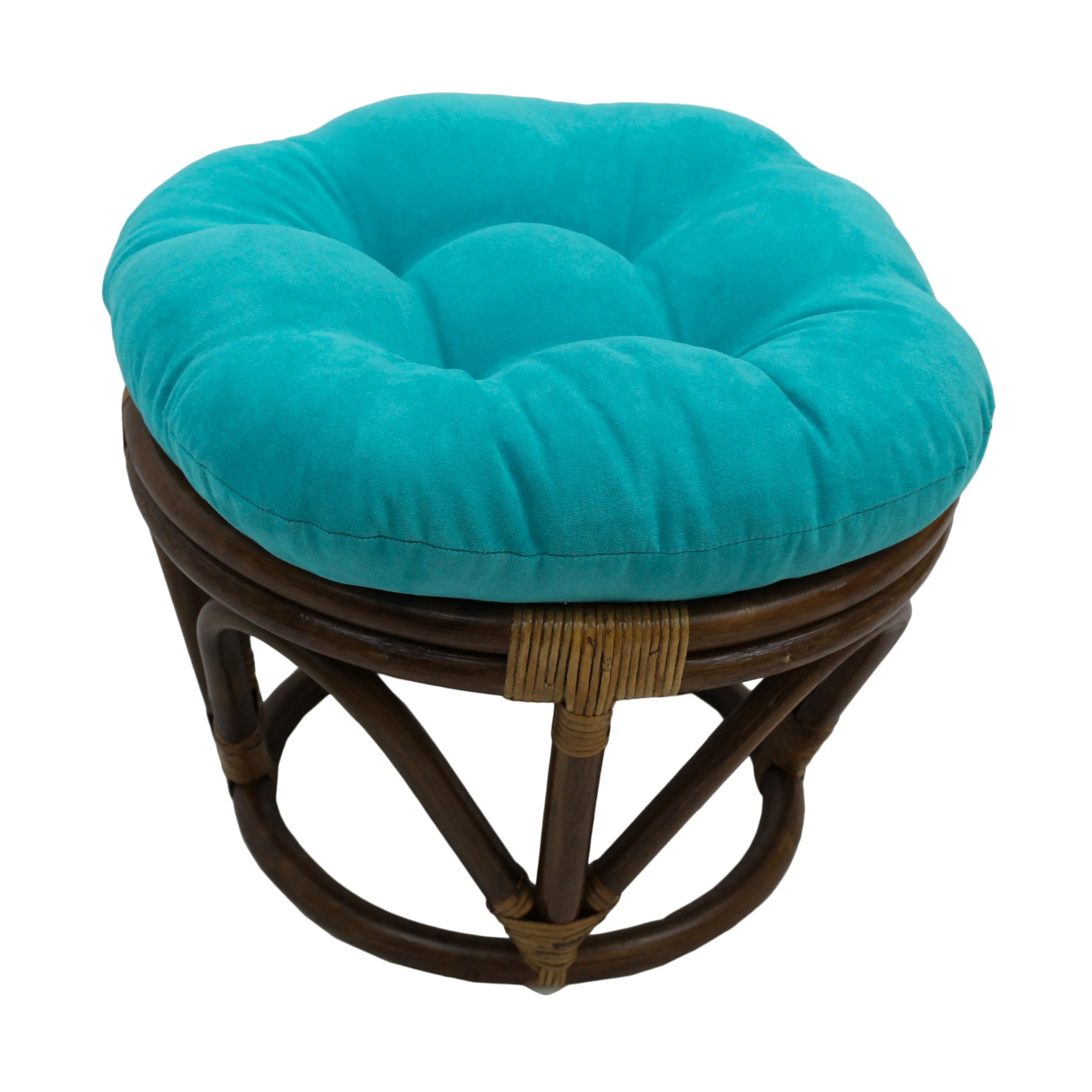 Blazing Needles Solid Microsuede Tufted Round Footstool Cushion, 18&quot;, Aqua Blue