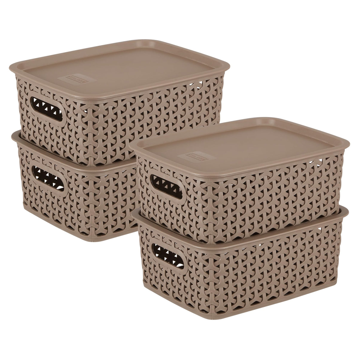 KOLORR Royal Baskets 4 Regular Basket with 4 Lid  LT Brown | stackable| easy to clean | strong and durable | BPA free | Multipu