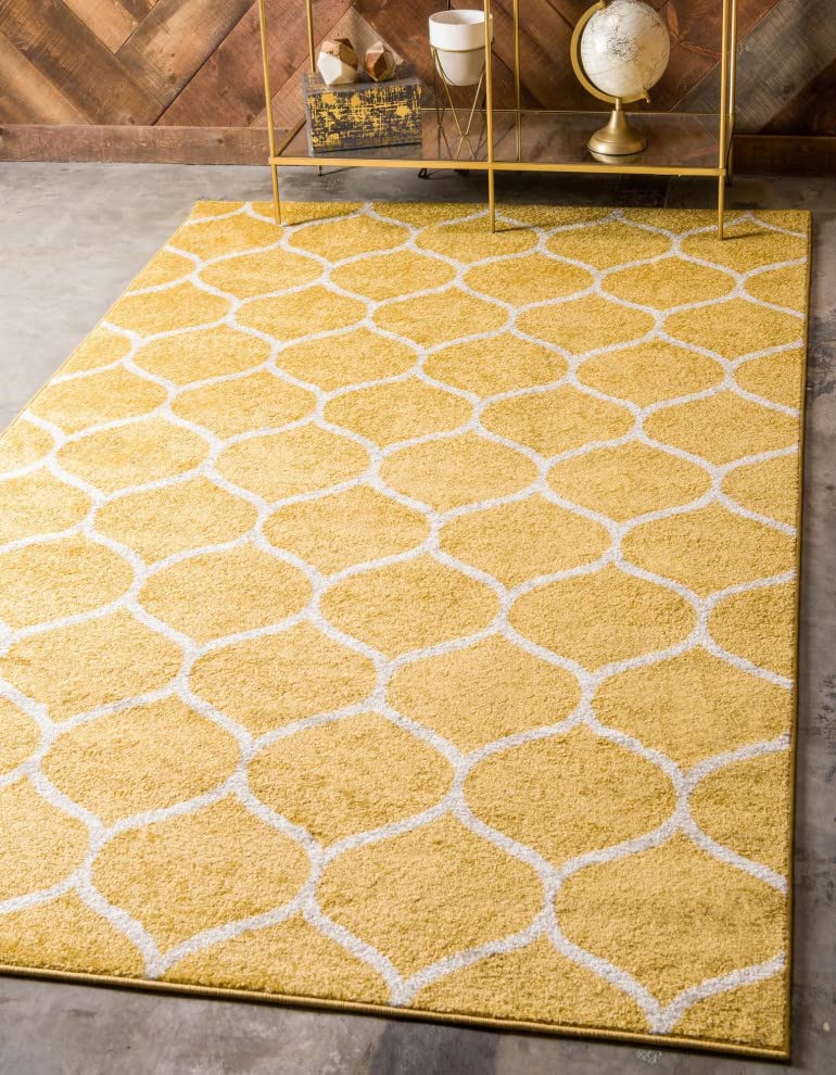 Unique Loom Trellis Frieze Collection Area Rug - Rounded (10' X 13', Yellow/ Ivory)