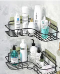 2Piece Corner Shower Caddy, Black Metal WallMounted Bathroom Shelf Organiser With Adhesive, DrillFree Storage Rack For Shampo