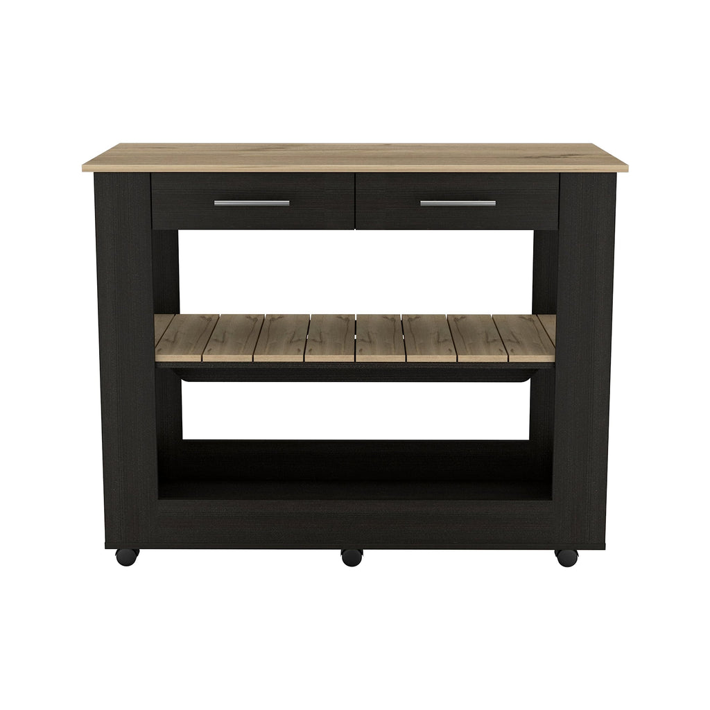 Kitchen Island 46 Inches Dozza, Two Drawers - Black/Light Oak