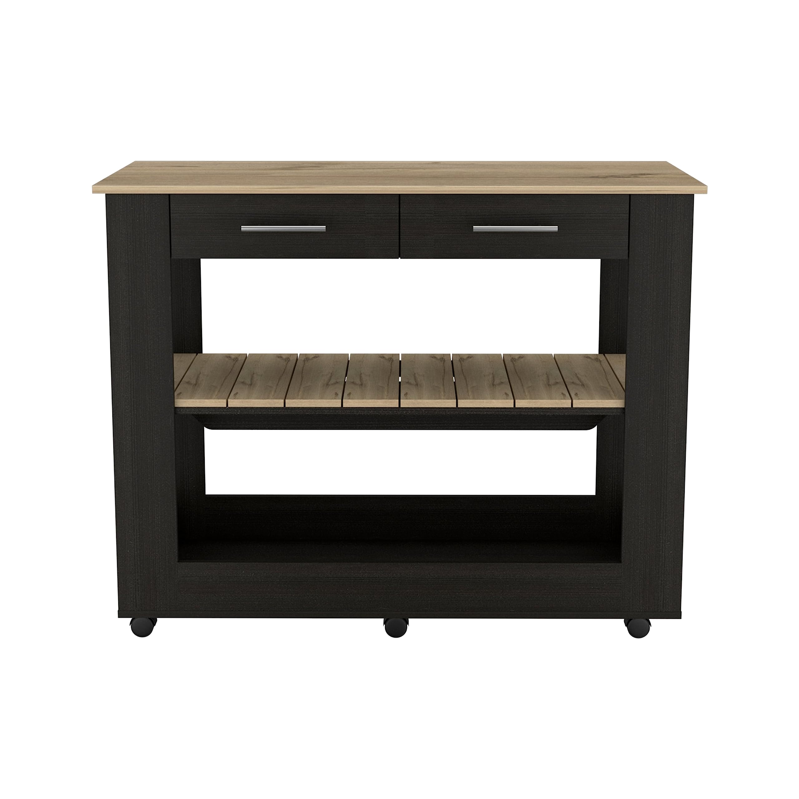 Kitchen Island 46 Inches Dozza, Two Drawers - Black/Light Oak