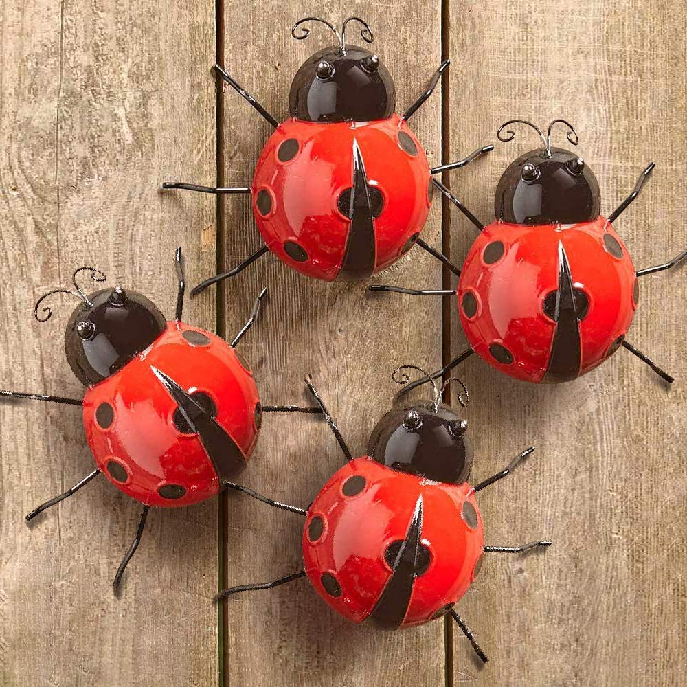 Metal Ladybugs Garden Wall Art Decor Cute Handmade Ladybugs For Christmas Backyard Garden Lawn Porch Outdoor Decoration With Red