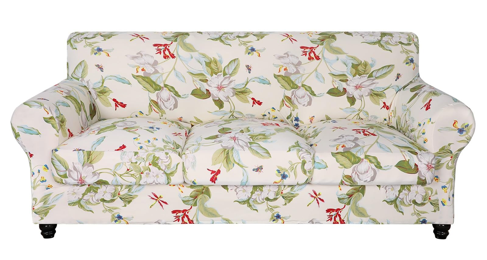 Searchi Stretch Sofa Cover Printed Couch Cover, Floral Pattern 4 Pieces Sofa Slipcover With 3 Separate Cushion Cover, Washable Furniture Protector For Living Room(Sofa, Spring Pattern)