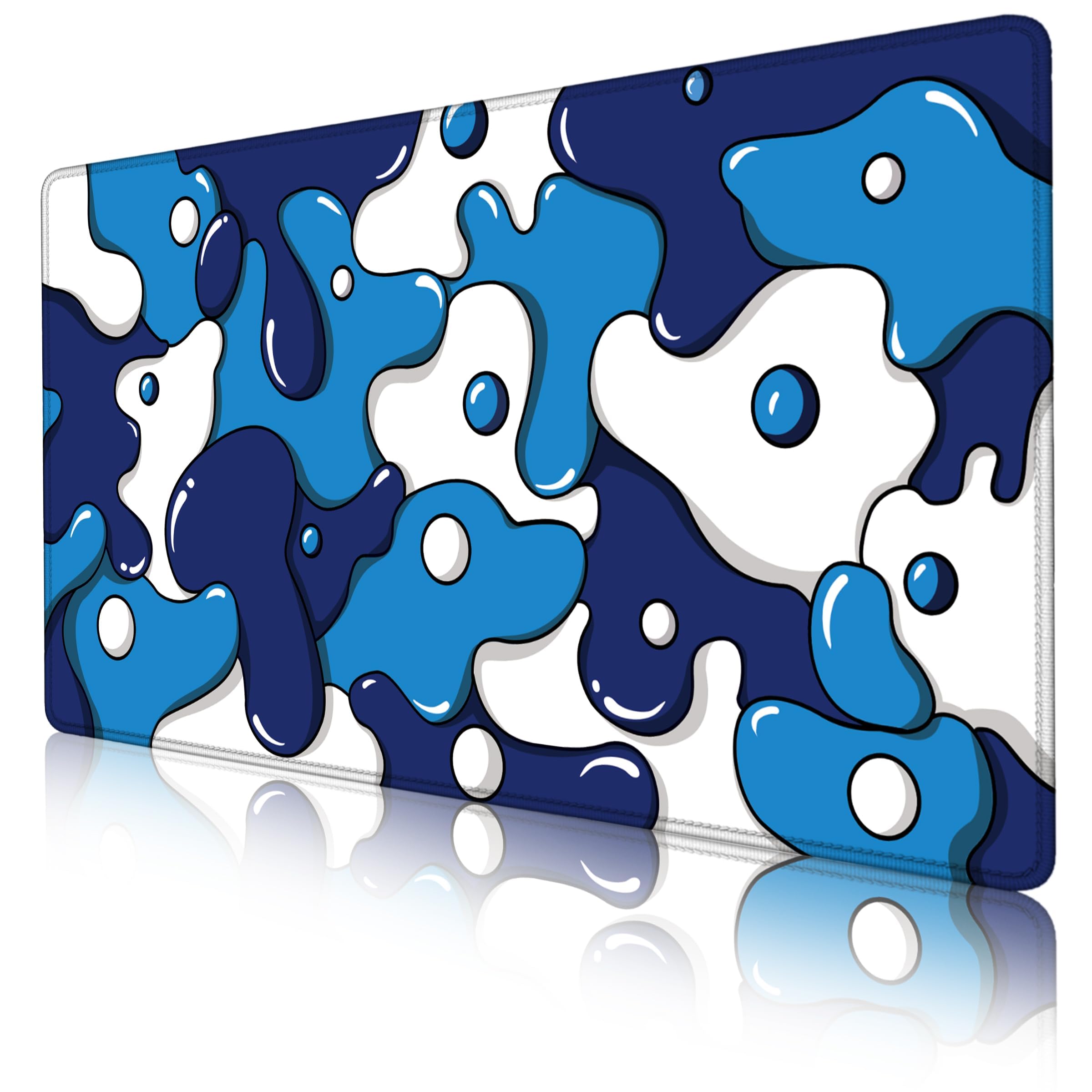 Mewoocue Gaming Mouse Pad For Desk,Large Cute Mousepad Laptop,Japanese Geometric Blue Anime Mouse Mat,Long Xxl Waterproof Keyboa