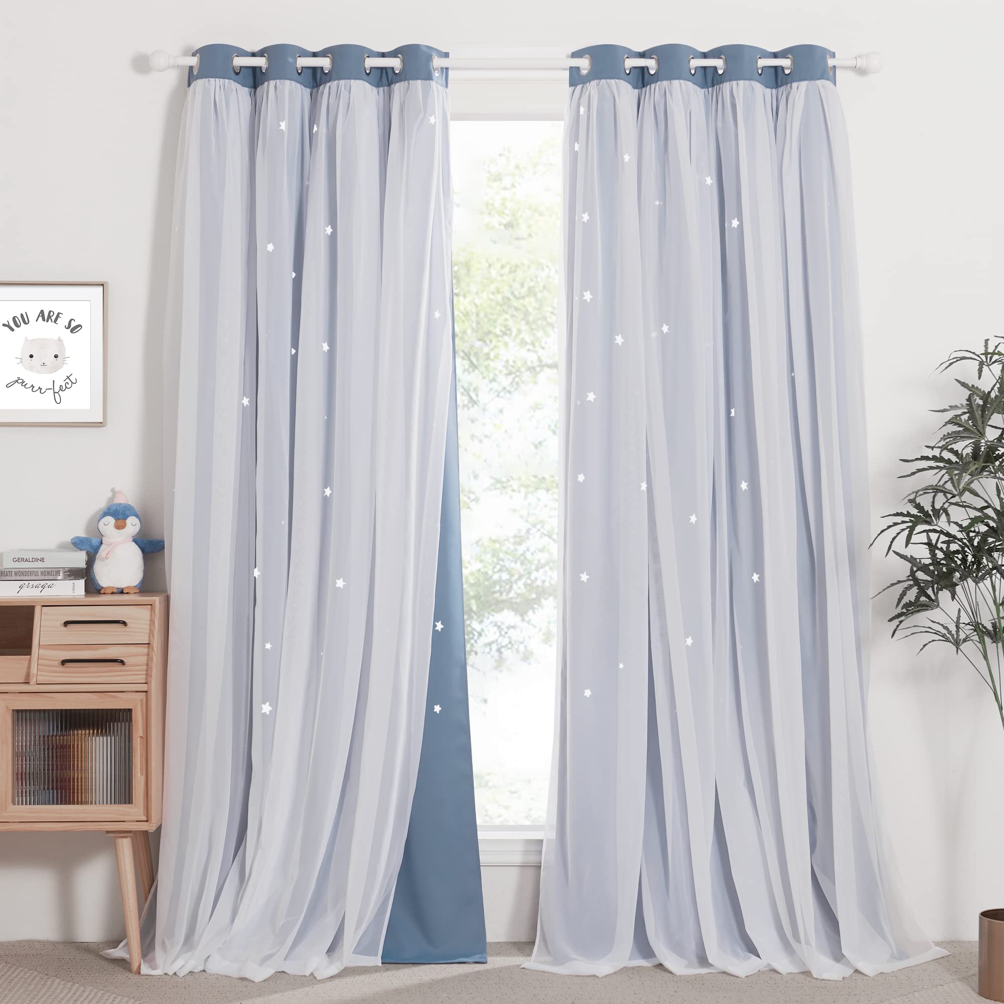 Nicetown Kids Curtains Blackout Curtains For Bedroom Baby Window Decoration, Double Layer Star Cut Out Aesthetic Living Room Dec