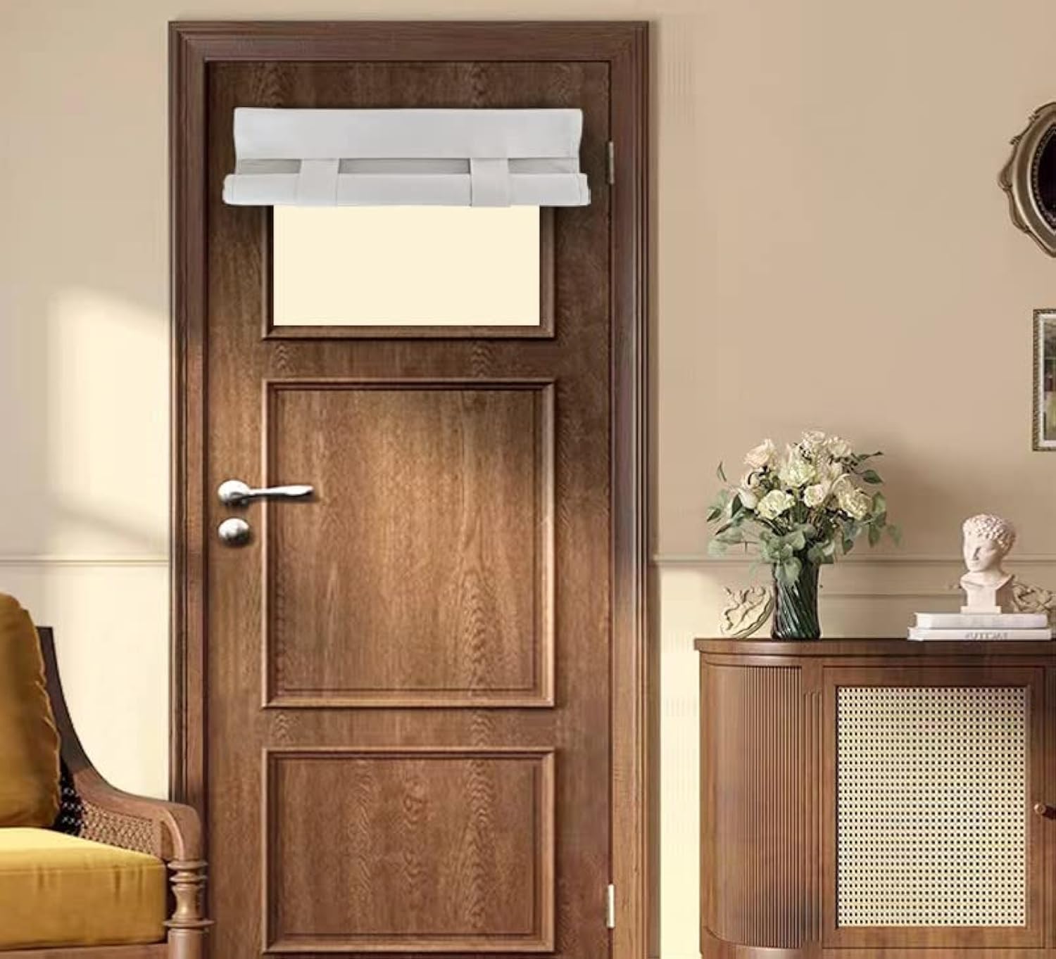 Pi Blackout Small Door Curtain,Privacy Thermal Insulated Door Window Curtain For Small Window/Small Front Door/Office 1 Panel (W26Xl20,Grey White)