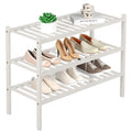 Romguar Craft 3 Tier Bamboo Shoe Rack For Closet Free Standing Wood Shoe Shelf Storage Organizer For Entryway Small Space Stackable 27'X11'X20' (White)
