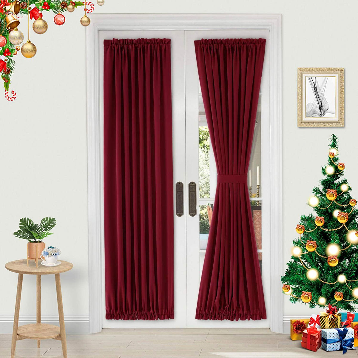 Dwcn French Door Curtains - Rod Pocket Thermal Blackout Curtain For Doors With Glass Window, Christmas And Patio Doors For Priva