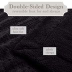 The Connecticut Home Company Throw Blanket, Soft Plush Reversible Faux Fur And Sherpa, Warm Thick Throws For Bed, Comfy Washable Bedding Accent Blankets For Sofa Couch Chair,65X50, Black