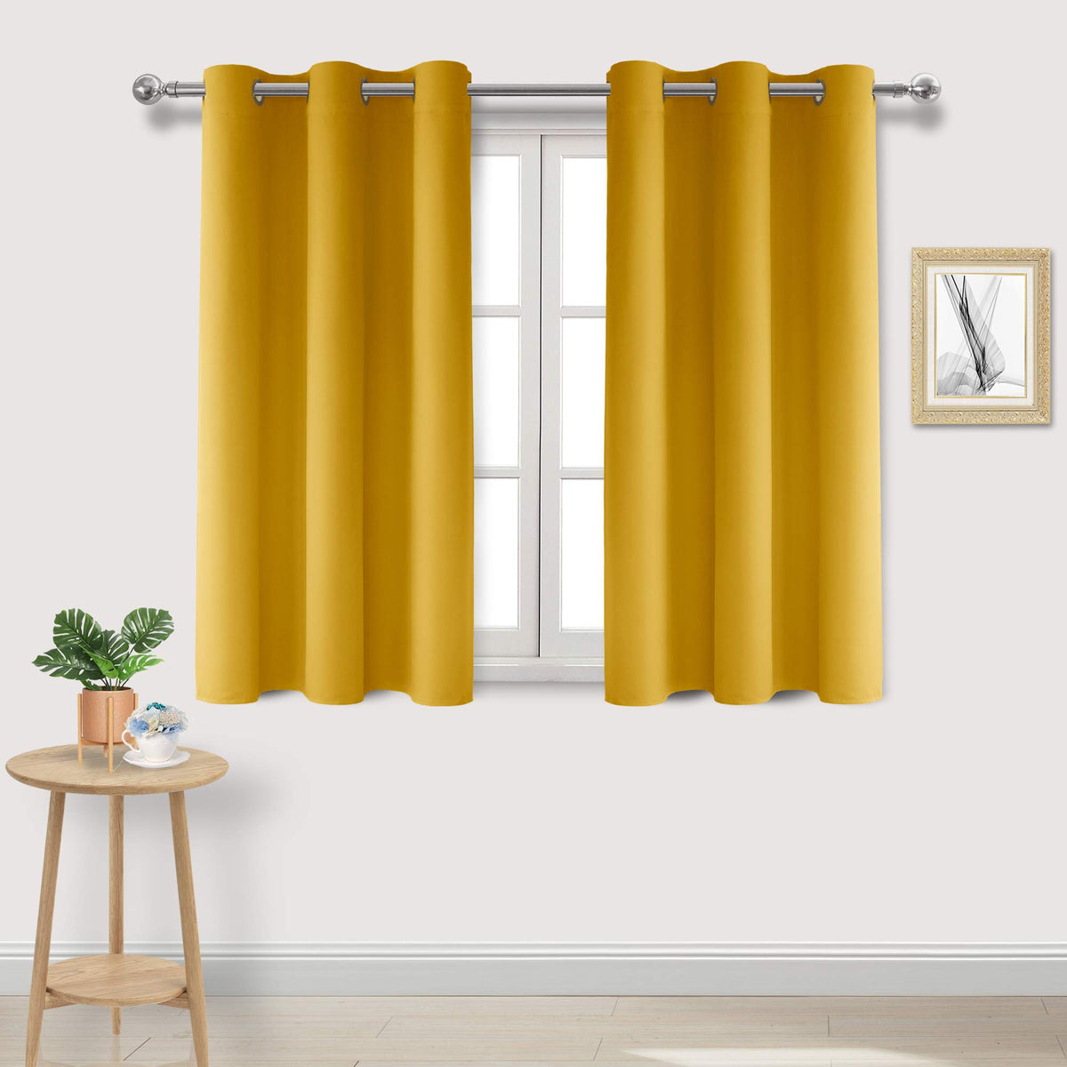 Dwcn Yellow Curtains For Living Room, Room Darkening Curtains 45 Inches Long, Thermal Light Blocking Bedroom Curtains- W42 X L45