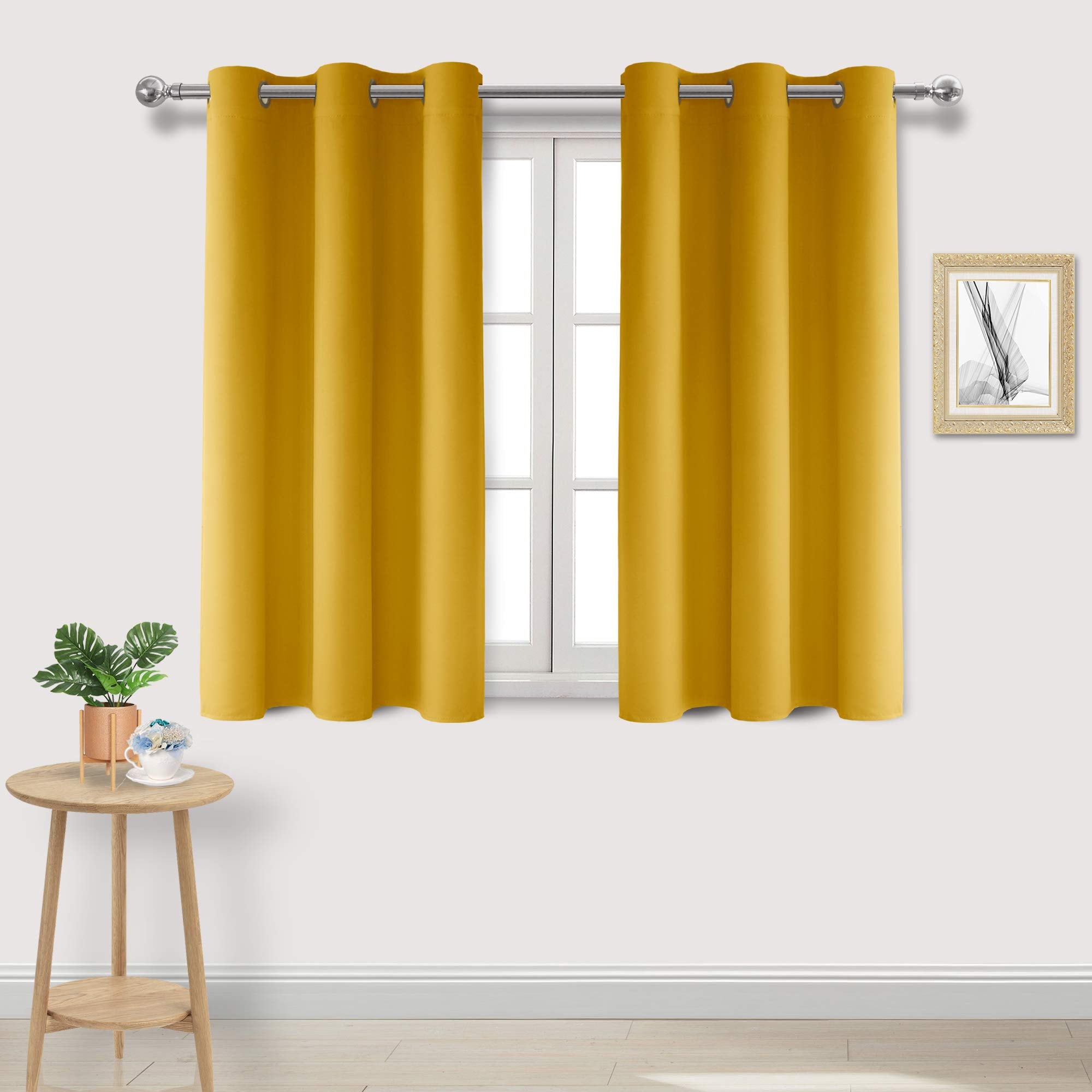 Dwcn Yellow Curtains For Living Room, Room Darkening Curtains 45 Inches Long, Thermal Light Blocking Bedroom Curtains- W42 X L45