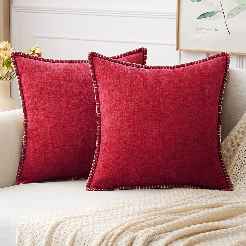Miulee Pack Of 2 Couch Throw Pillow Covers 20X20 Inch Red Farmhouse Decorative Pillow Covers With Stitched Edge Soft Chenille So