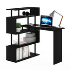 Furinno Moore L-Shape Computer Desk with 5-Tier Shelves, Americano