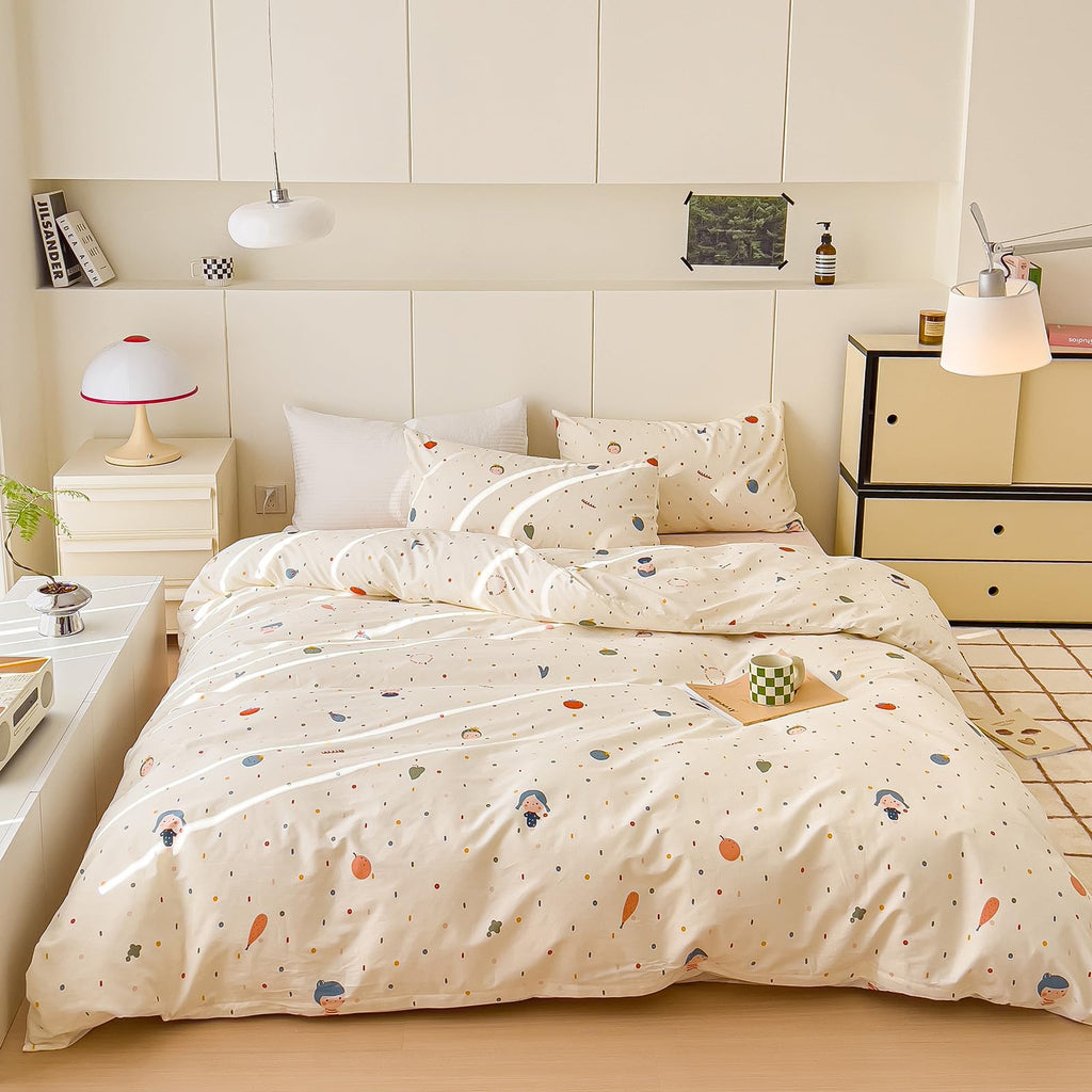 Aojim Cute Duvet Cover Set For Kids Adults, Pure Cotton Comforter Cover Set With Multiple Cartoon Pattern Designs, Soft Bed Set