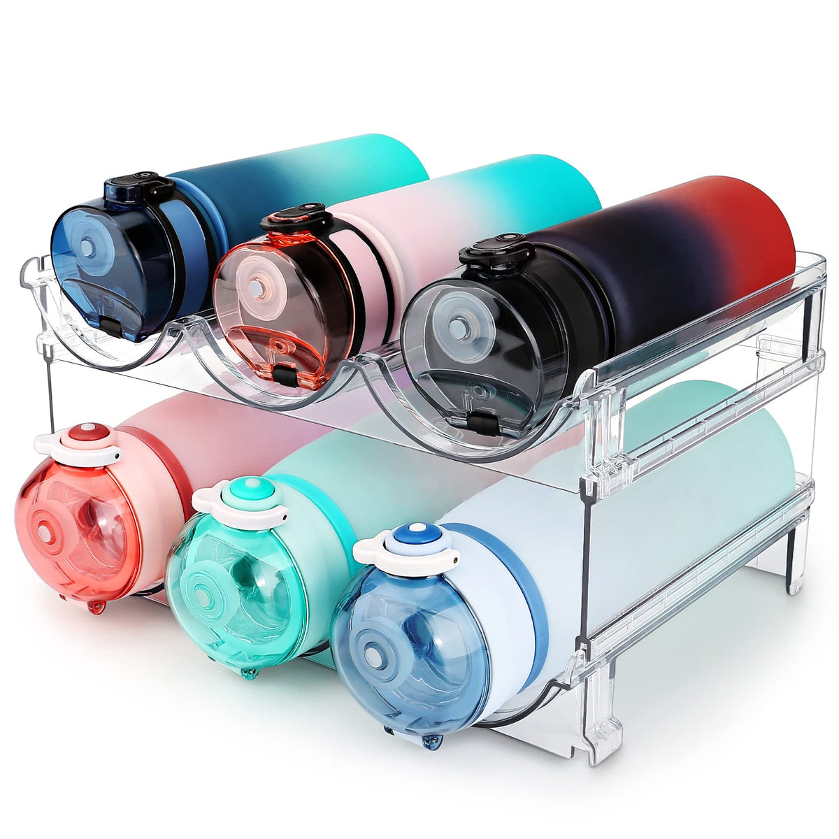 spospo Water Bottle Organizer for Cabinet, Water Bottle Storage Organizer, 2 Packs Water Bottle Storage Rack, Water Bottle Holde