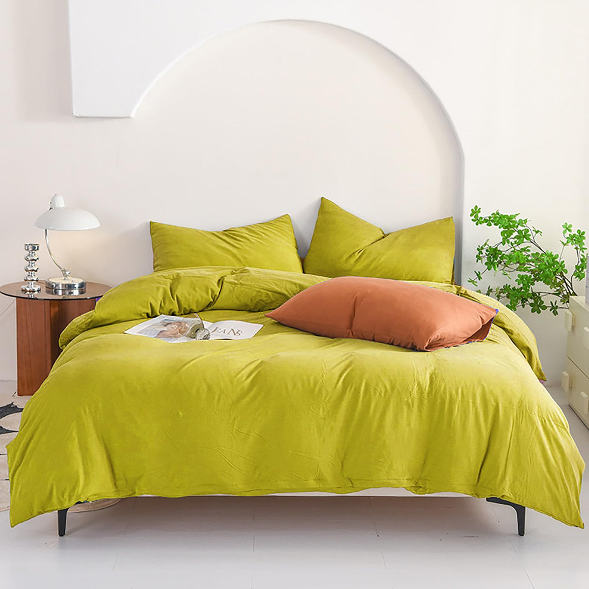Luxlovery Chartreuse Comforter Set Full Moss Green Bedding Comforter Set L Modern Solid Grass Green Soft Breathable Yellowish-Gr