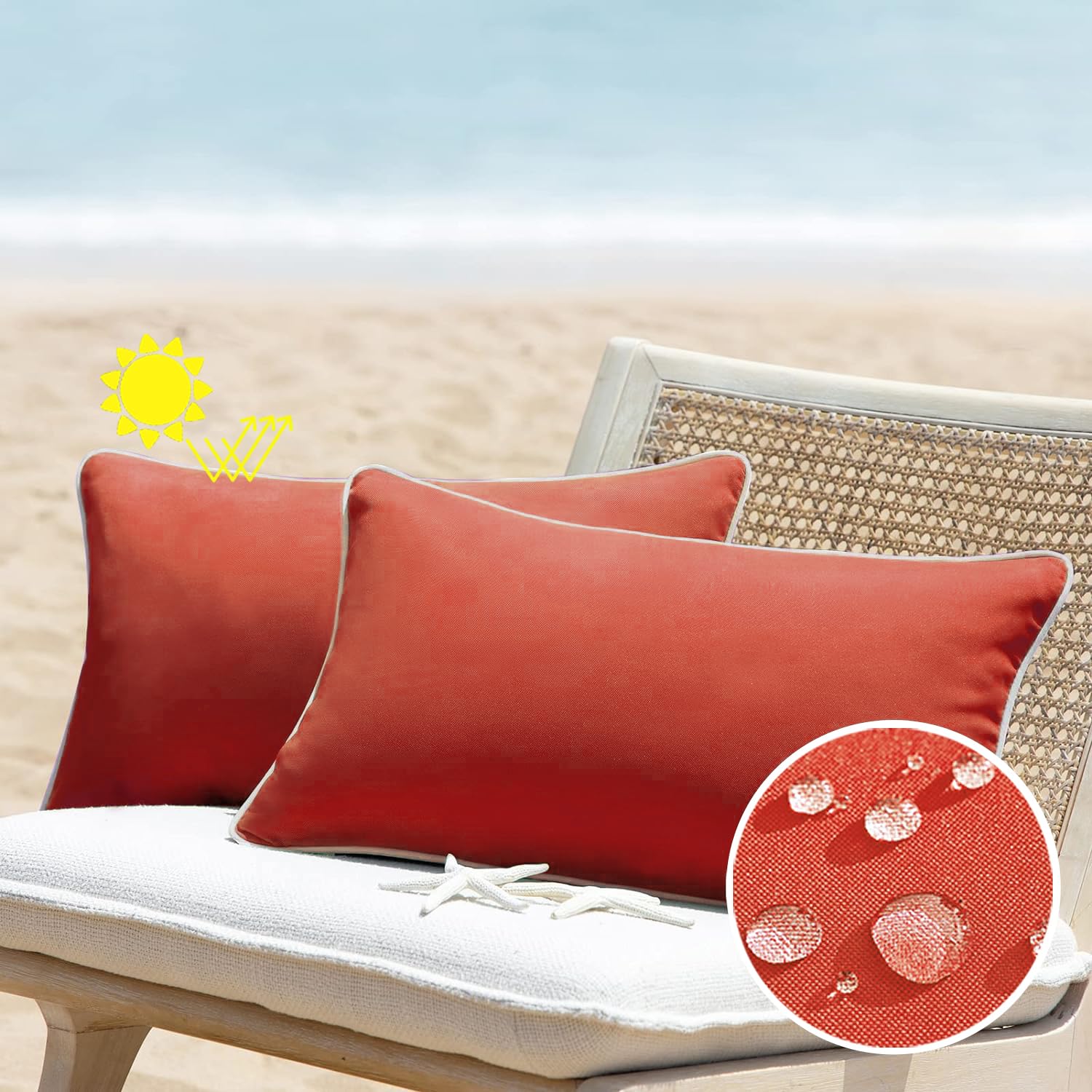 All Smiles Red 12X20 Set Of 2 Outdoor Waterproof Lumbar Pillowcase Throw Pillow Covers Decorative Outside Patio Furniture Cushio