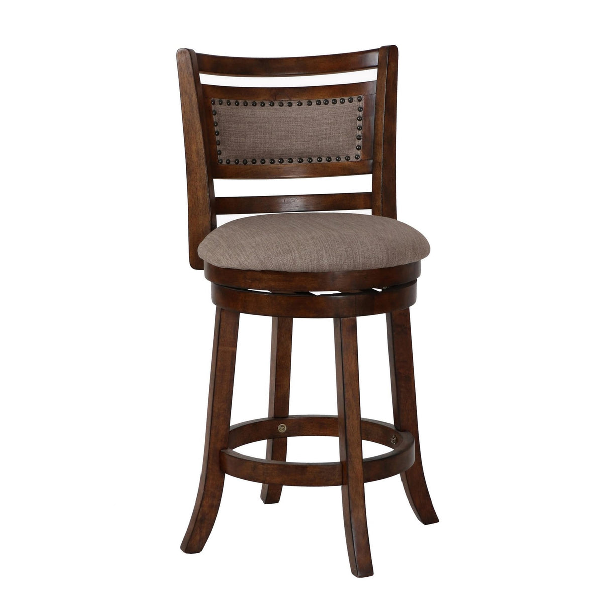 Benjara Curved Swivel Counter Stool With Fabric Padded Seating, Brown And Beige
