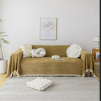 Handontime Boho Mustard Yellow Sofa Cover For Dogs Couch Throw Cover Brown Dog Couch Covers With Tassel Pet Couch Protector Chenille Sofa Slip Cover Armless Sofa Cover, 71' X134'