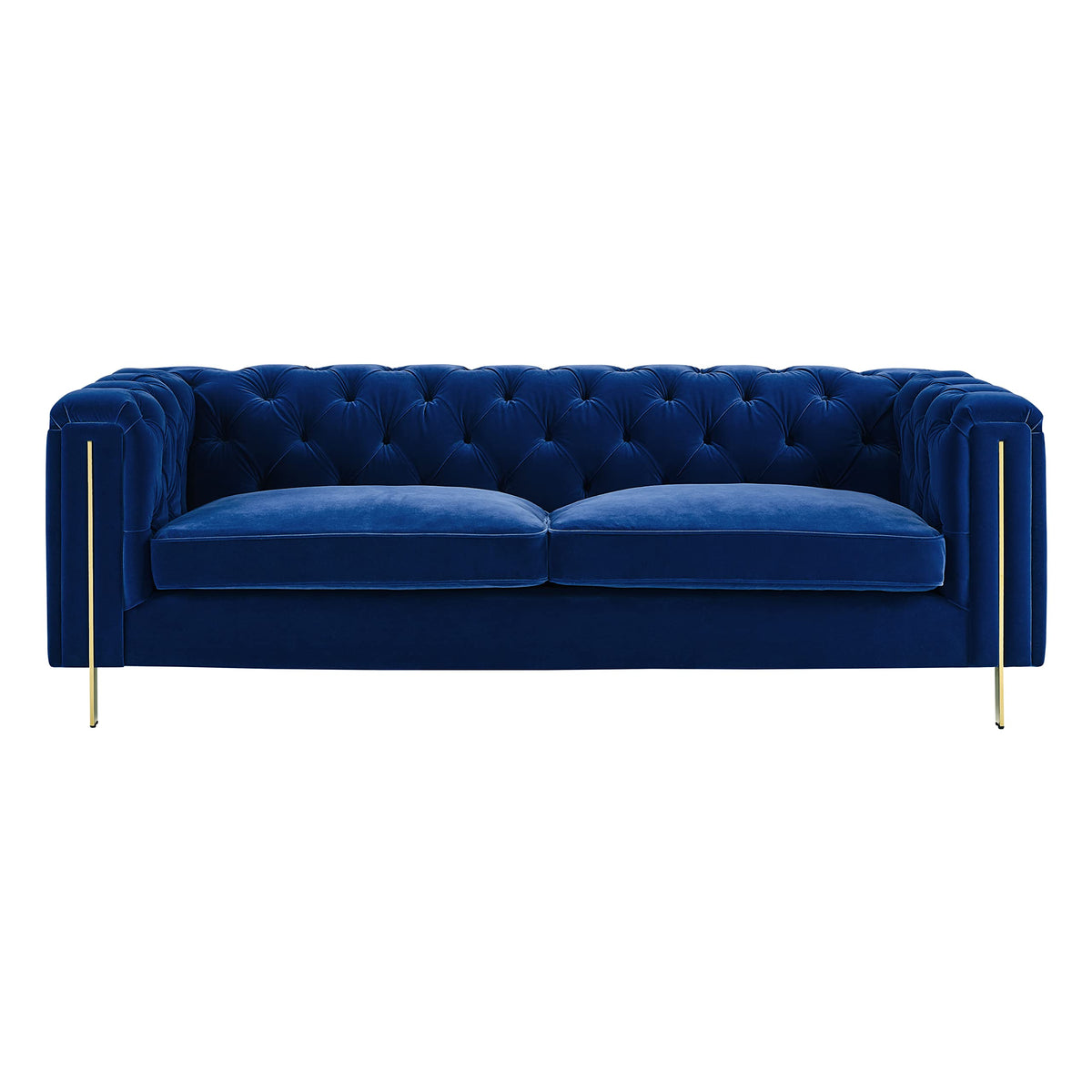 Steve Silver Furniture Charlene Blue Velvet Button Tufted Sofas, Transitional Style, Contemporary Style, for Living Room, Couch and Loveseat, 35.5&quot; D x 84&quot; W x 32&quot; H, Sapphire Blue/Brass