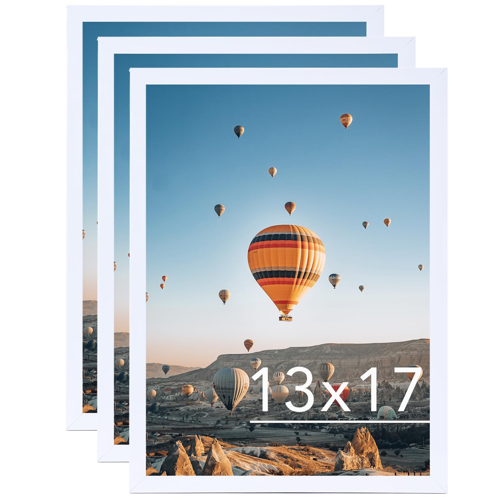JCJMY 13x17 White Picture Frame Set of 3, Horizontal and Vertical Formats for Wall Hanging, 13 x 17 Wall Gallery Poster Photo Fr