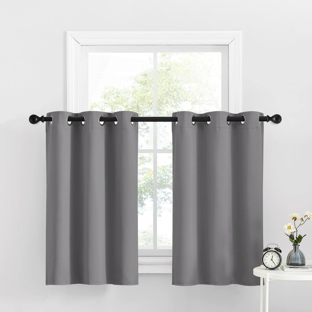 Nicetown Short Curtain Tiers For Small Window, Blackout Curtains Thermal Insulated Light Blocking Drapes Grommet Top Curtain Panels For Bedroom & Kitchen, 34 W X 36 L, Silver Grey, 1 Pair