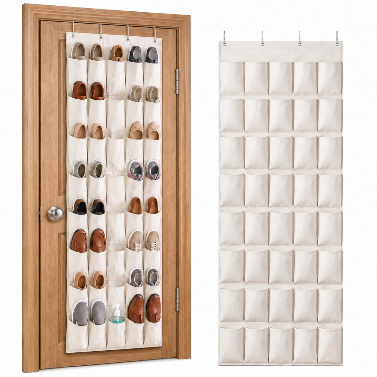 Pinkunn 40 Pocket Over The Door Shoe Organizer, Natural Canvas, 73 x 27.5