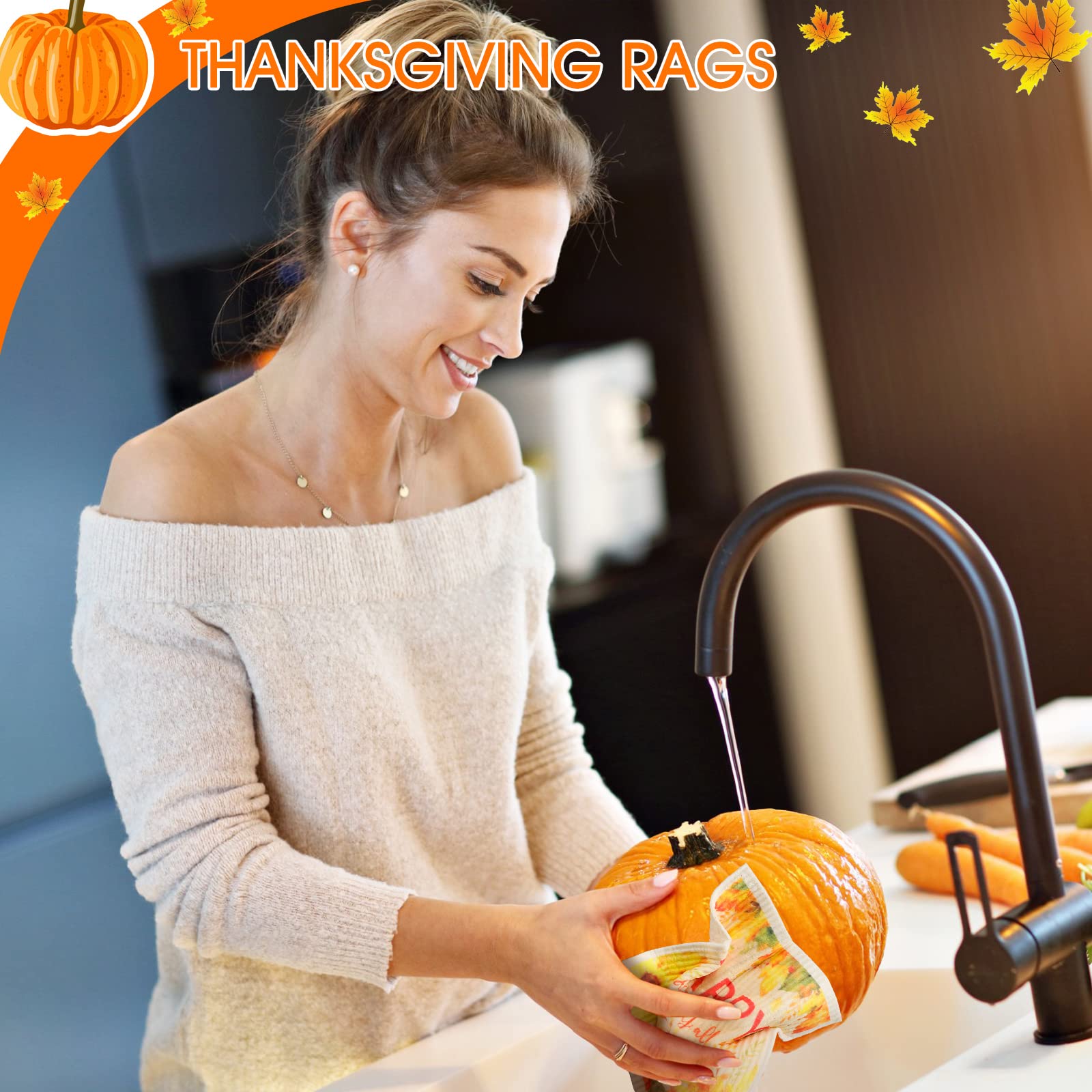 Fall Swedish Kitchen Dishcloth Thanksgiving Pumpkins Maple Dishcloth Absorbent Swedish Soft Reusable Dish Towel Washable Decorat