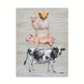 Yidepot Farmhouse Wall Decor Canvas Print: Farm Animals Cow Pig Sheep and Rooster Sit on Top of Each Other Inspirational Posters