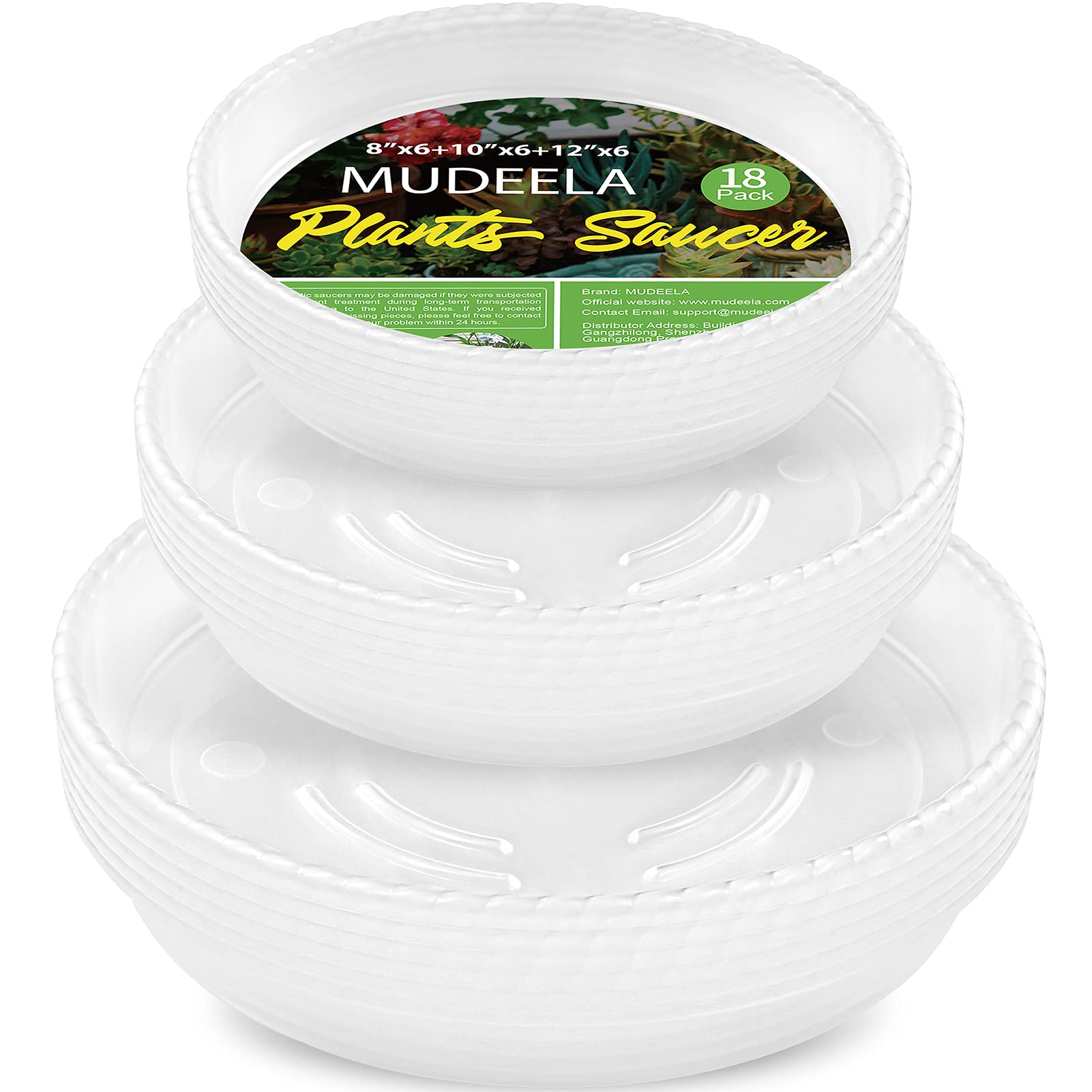 Mudeela 18 Pack Of 12 Inch & 10 Inch & 8 Inch Plant Saucers, Durable Plant Trays For Indoors Outdoors, Clear Plastic Flower Plan