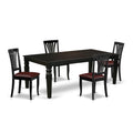 East West Furniture LGAV5-BLK-LC 5 Piece Dinette Set Includes a Rectangle Dining Room Table with Butterfly Leaf and 4 Faux Leather Upholstered Dining Chairs, 42x84 Inch, Black