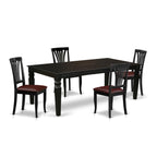 East West Furniture LGAV5-BLK-LC 5 Piece Dinette Set Includes a Rectangle Dining Room Table with Butterfly Leaf and 4 Faux Leather Upholstered Dining Chairs, 42x84 Inch, Black