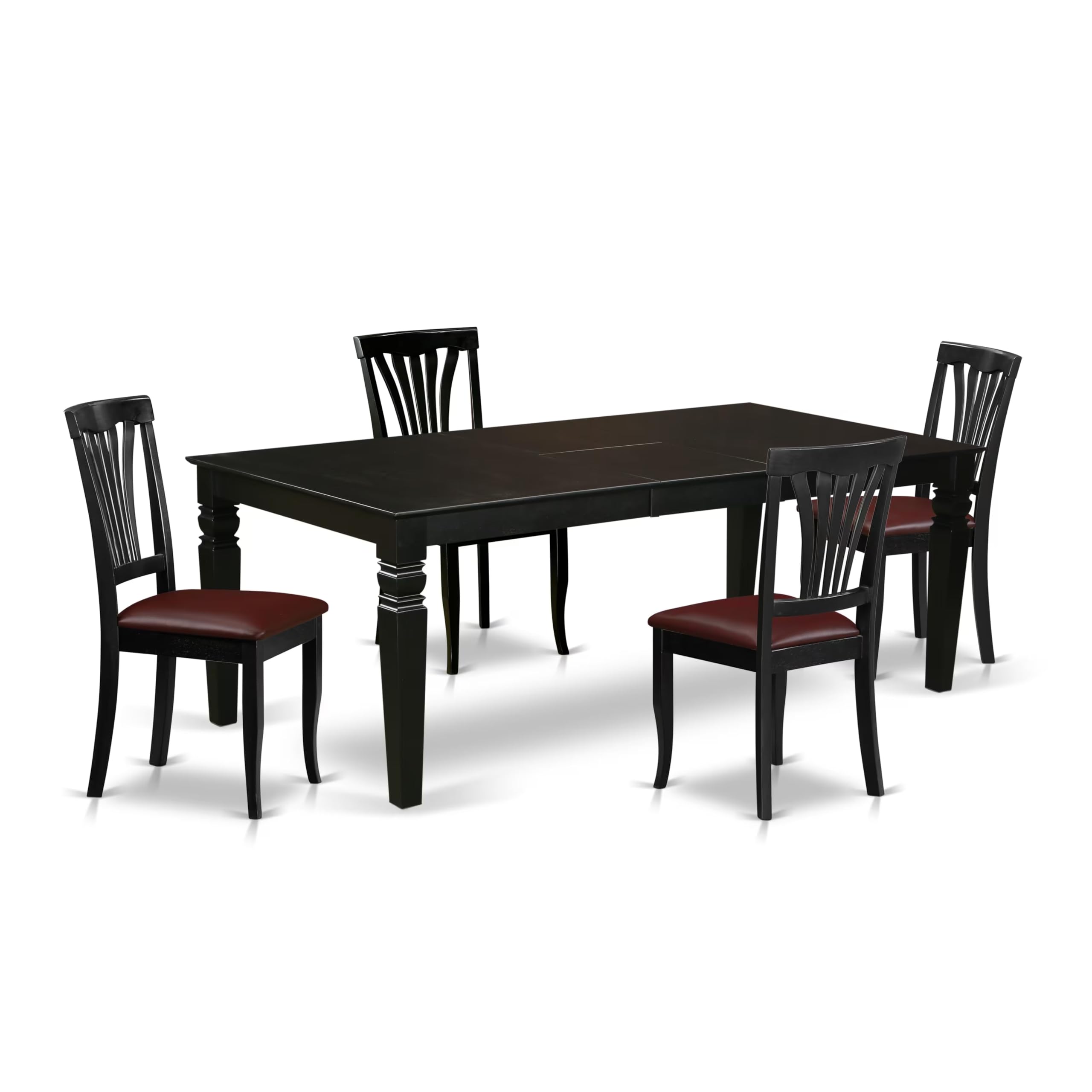 East West Furniture LGAV5-BLK-LC 5 Piece Dinette Set Includes a Rectangle Dining Room Table with Butterfly Leaf and 4 Faux Leather Upholstered Dining Chairs, 42x84 Inch, Black