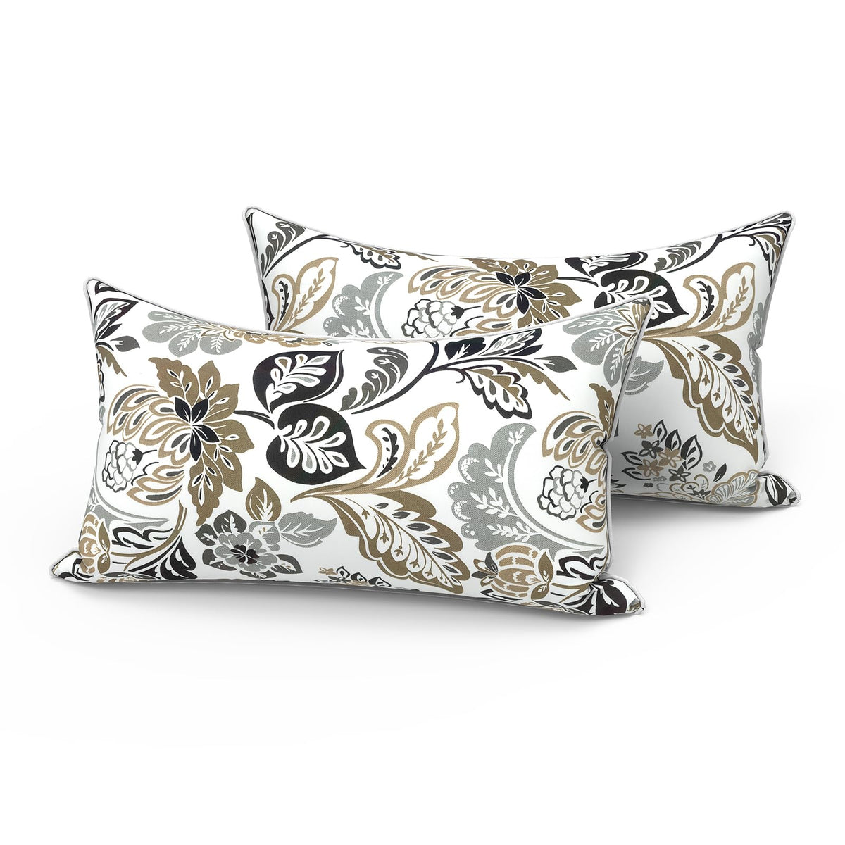 Lvtxiii Set Of 2 Outdoor Lumbar Pillows For Patio Furniture With White Piping, 12'X20' Fade Resistant Patio Lumbar Pillows Wit