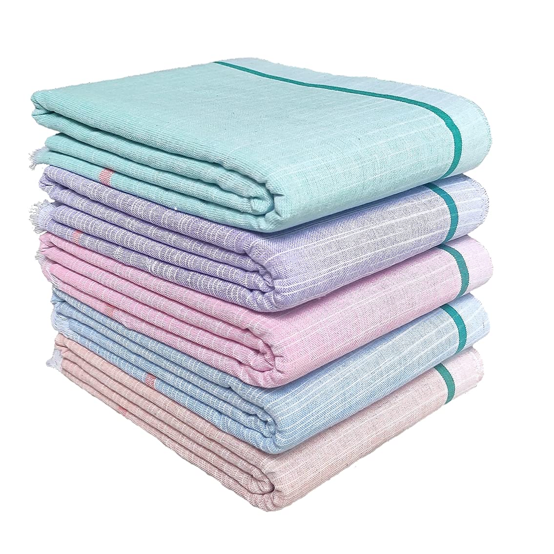 Mk weaves 100% Cotton Towel Gamcha (300 GSM /31x66 Inches) for Men & Women Skin Friendly Shrink Proof Pack of 5