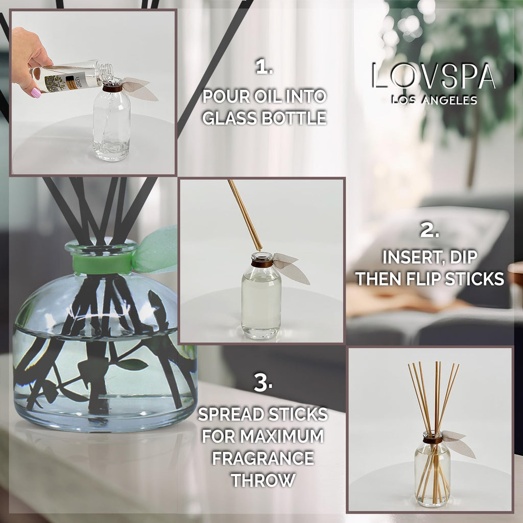 LOVSPA Reed Diffuser Oil Refill - Citrus Marine Fragrance, Ocean Scented, 4 oz with Replacement Reed Sticks, Made in the USA