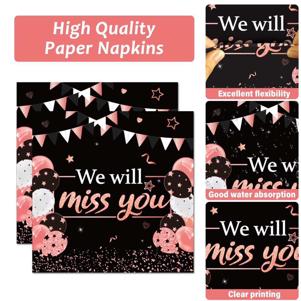 96Pcs We Will Miss You Party Paper Plate And Napkin Farewell Party Decoration Going Away Party Disposable Tableware Set Black An