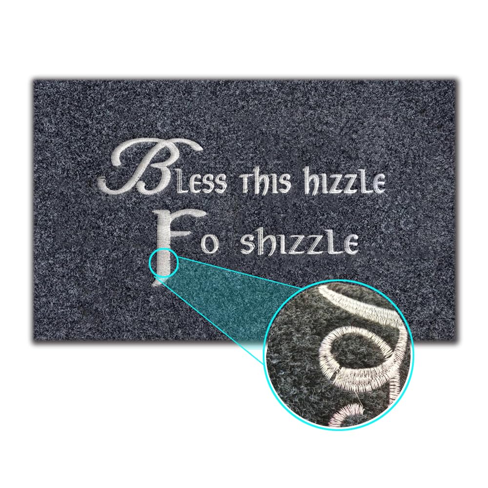 Assaoy Bless This Hizzle Fo Shizzle Door Mat Outdoor Entrance,Funny Doormats Welcome Floor Mat Fall Front Black Embroidered Door
