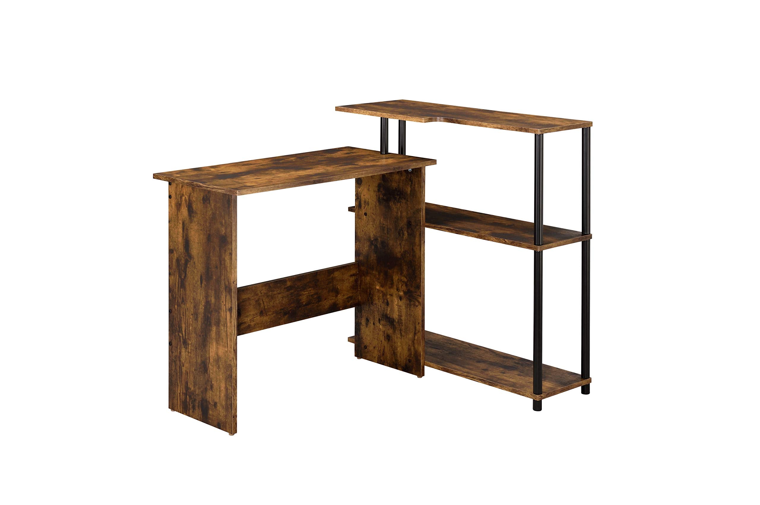 Acme Ievi Wooden Top Writing Desk with Bookcase in Weathered Oak and Black