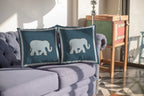 HomeRoots White On Muted Blue Broadcloth 20â€ Spruce Blue Elephant Indoor Outdoor Throw Pillow