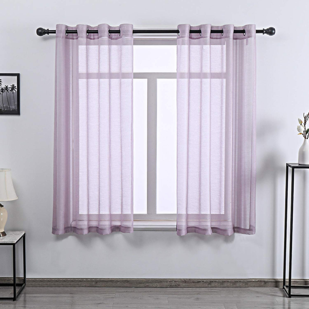 Donren Lilac Purple Luxury Textured Sheer Window Panel Curtains Grommet Top Sheer Drapes For Windows 52 Wide X 63 Inch Length 2