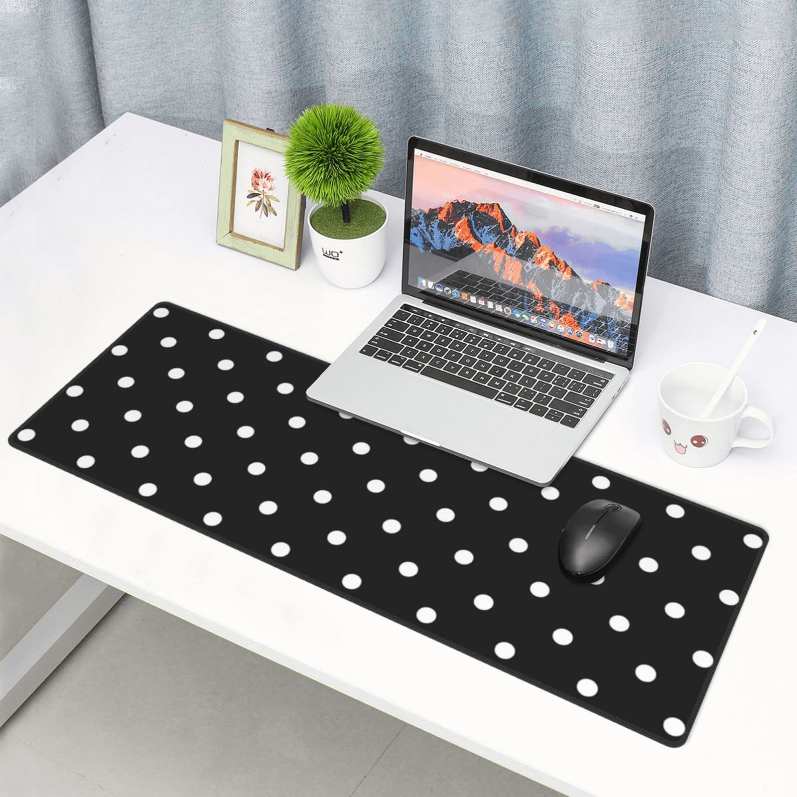 Hood-W4 Polka Dot Black & White Simple Pattern Extended Large Xxl Gaming Mouse Pad Mat (31.5 X 11.8 In), Mousepad Keyboard With