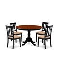 East West Furniture HLAN5-BCH-C 5 Piece Kitchen Table Set for 4 Includes a Round Dining Room Table with Pedestal and 4 Linen Fabric Upholstered Dining Chairs, 42x42 Inch, Black & Cherry