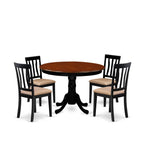 East West Furniture HLAN5-BCH-C 5 Piece Kitchen Table Set for 4 Includes a Round Dining Room Table with Pedestal and 4 Linen Fabric Upholstered Dining Chairs, 42x42 Inch, Black & Cherry