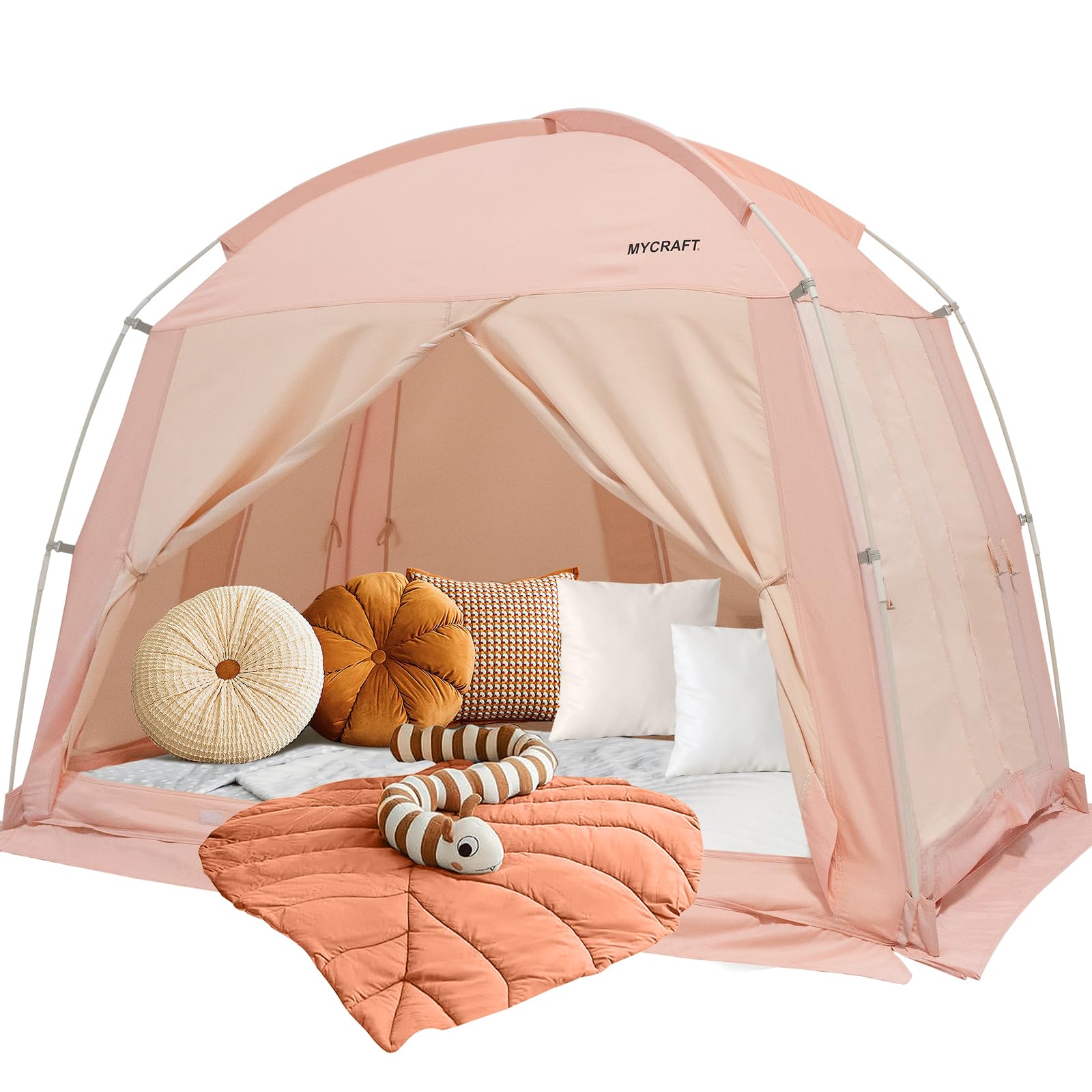 Full Size Bed Tents Canopy Bed-Privacy Dream Tent For Cozy Indoor Sleeping, Light-Reducing,And Breathable, With 4 Doors Floor Te